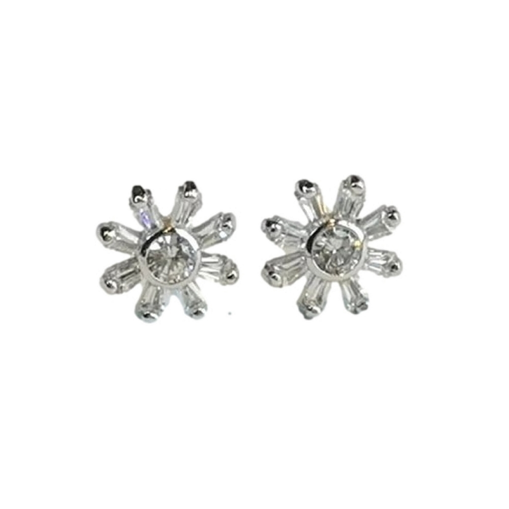 Daisy Flower Sterling Silver Cz Stud Earrings